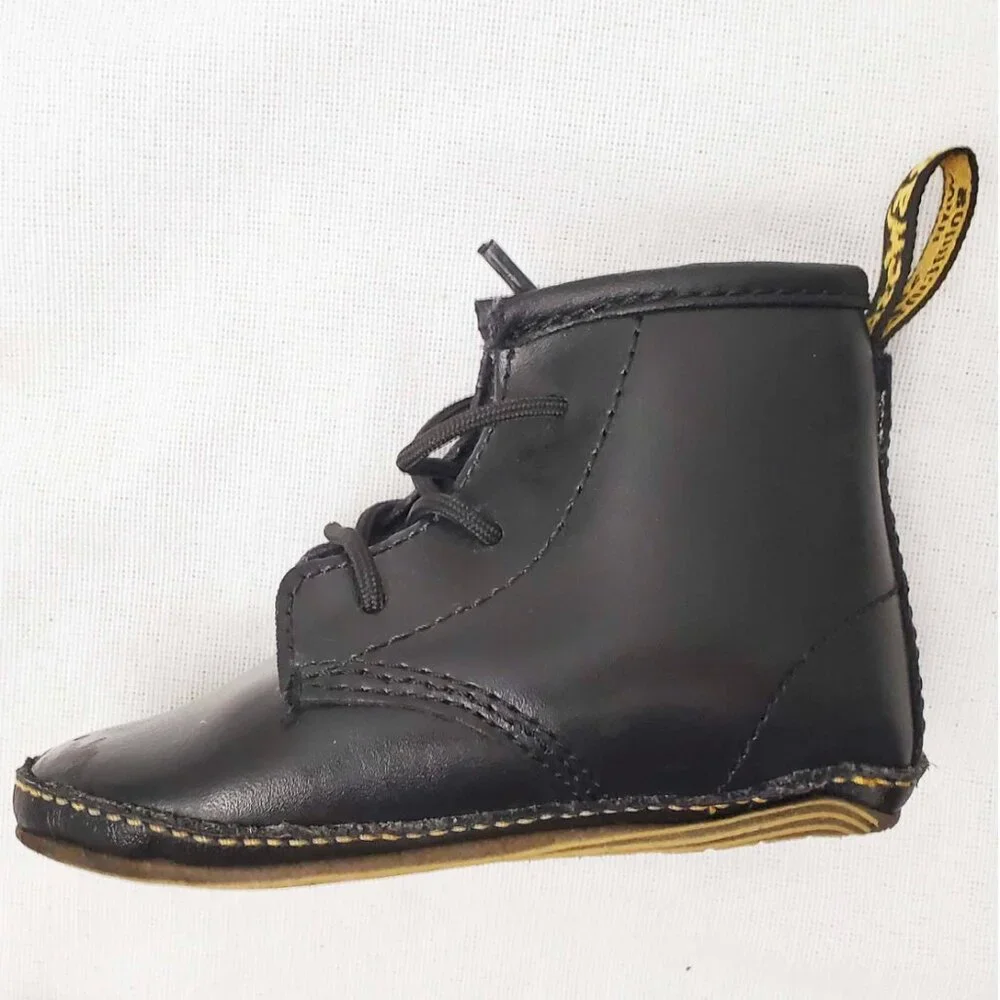 Dr. Martens Newborn Black Leather Crib Shoe Bootie 4